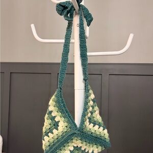 Green and Cream Crochet Shoulder Bag